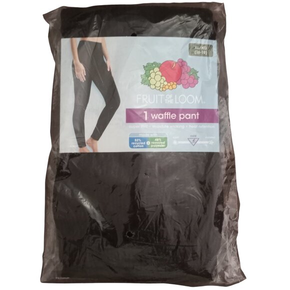 NEW Fruit of the Loom Womens XL 16 - 18 Black Waffle Thermal Pants - Picture 1 of 4